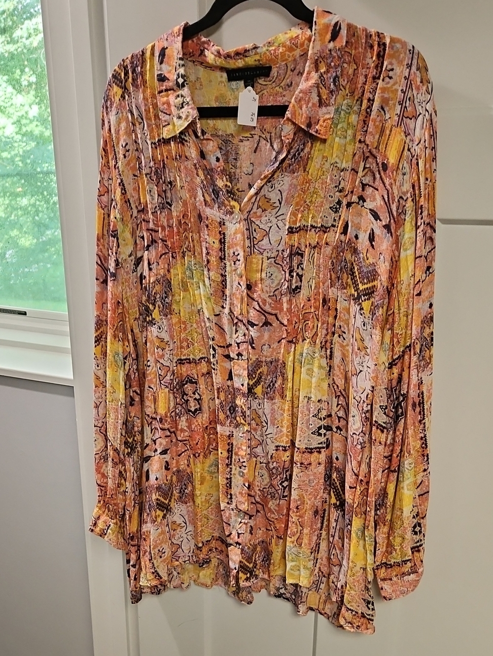 Jane and Delancey Peach Multi Printed Button-Front Shirt